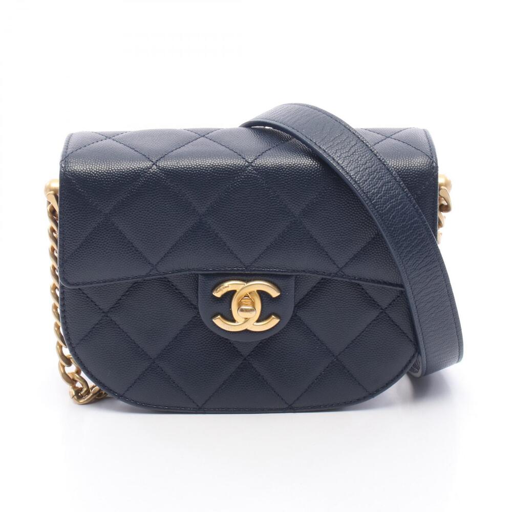 Chanel Matelasse Shoulder Bag Caviar Leather Grained Calfskin Navy Blue